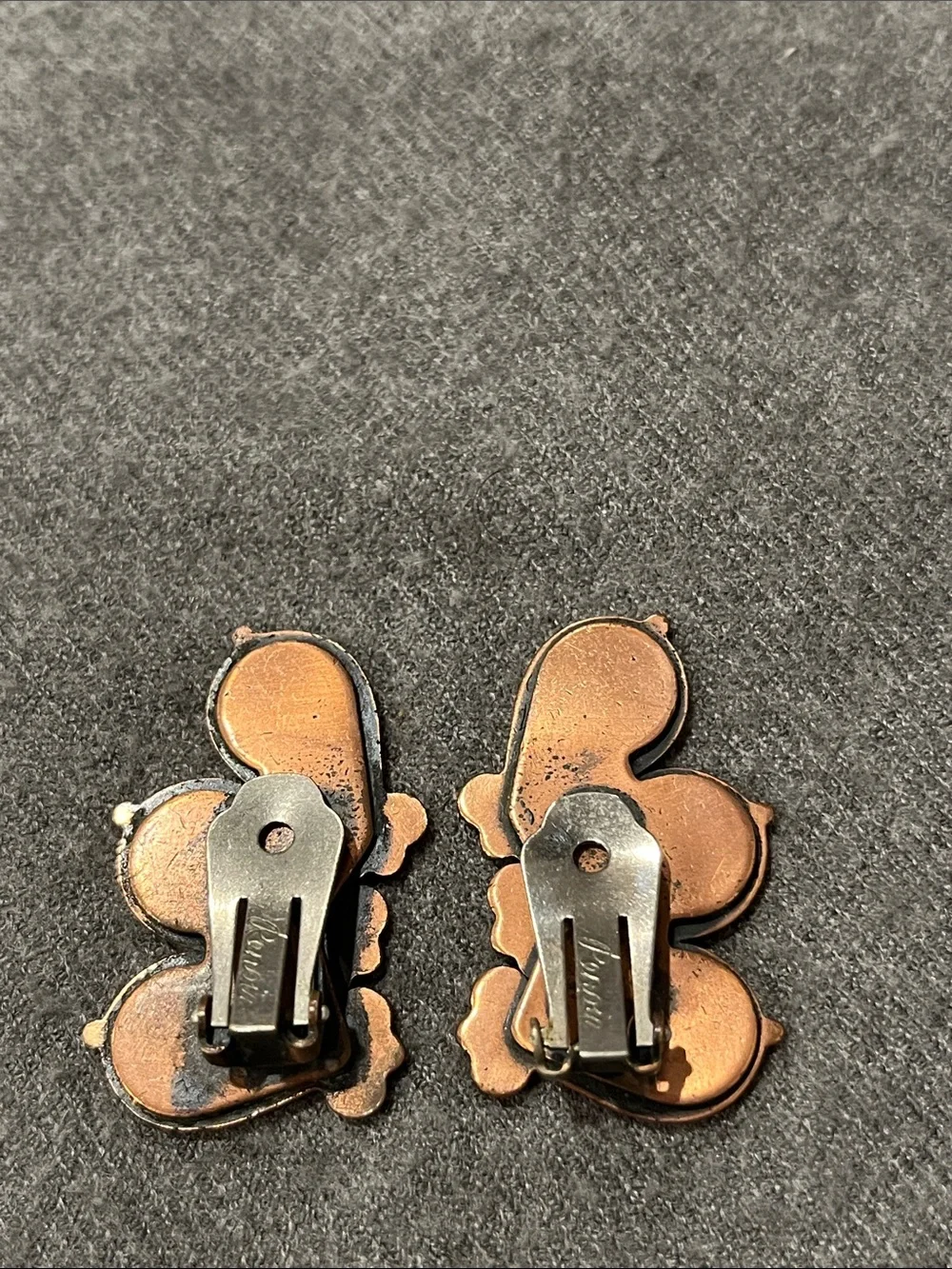 Renoir Modernist Scroll Copper Clip Earrings